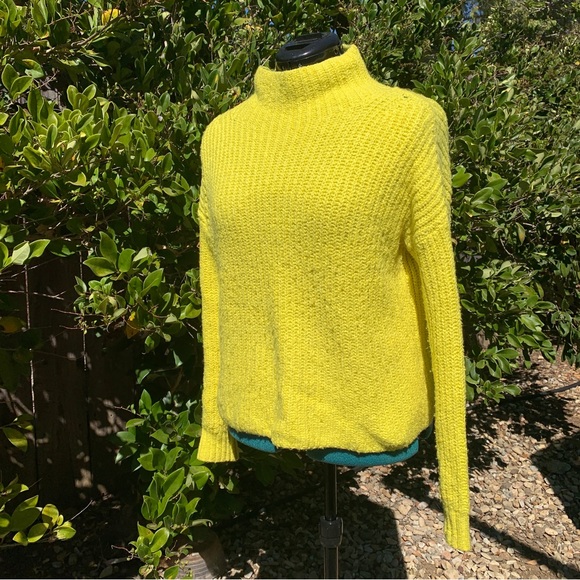 Anthropologie Sweater XS Yellow Oversized Funnel Neck Pullover Knit Top - Picture 7 of 11